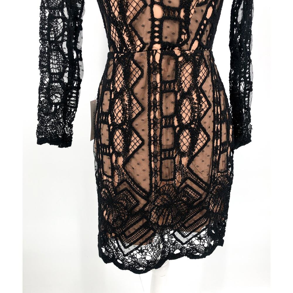 BARDOT Women's Zendaya Mini Lace Dress Large Black Nude Off Shoulder NWT - Picture 7 of 13